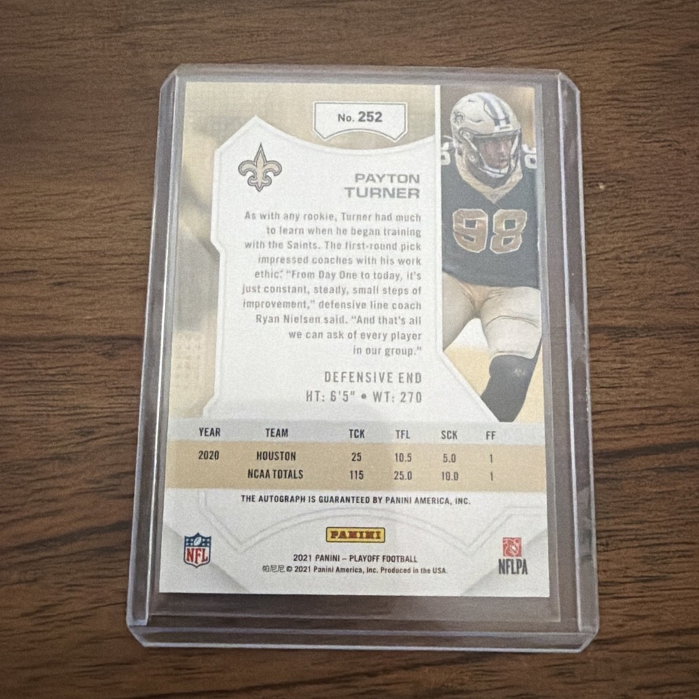 2021 Playoff AUTO ROOKIE Payton Turner RC #252 Saints Football Card (e7) - Picture 2 of 2